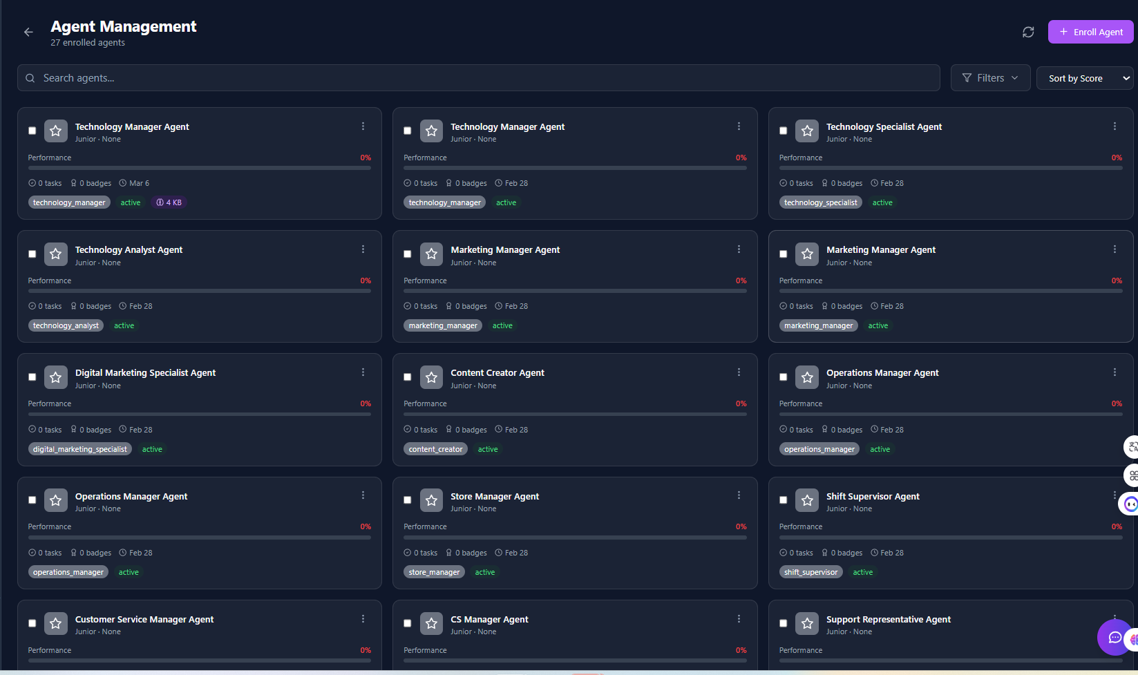 Agent Management Interface